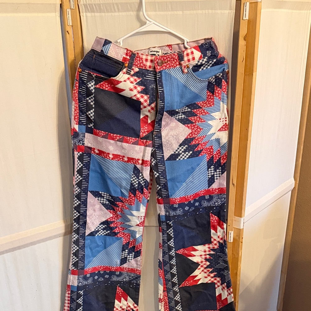 Free People Wrangler Heritage Wanderer Patchwork Flair Leg Jeans Women’s size 28